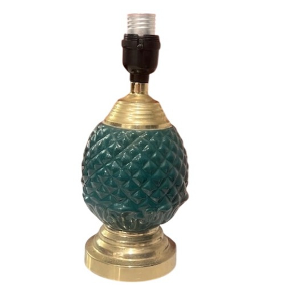 Vintage Teal Ceramic Pineapple Lamp, Brass Mid Century Hollywood Regency Boho